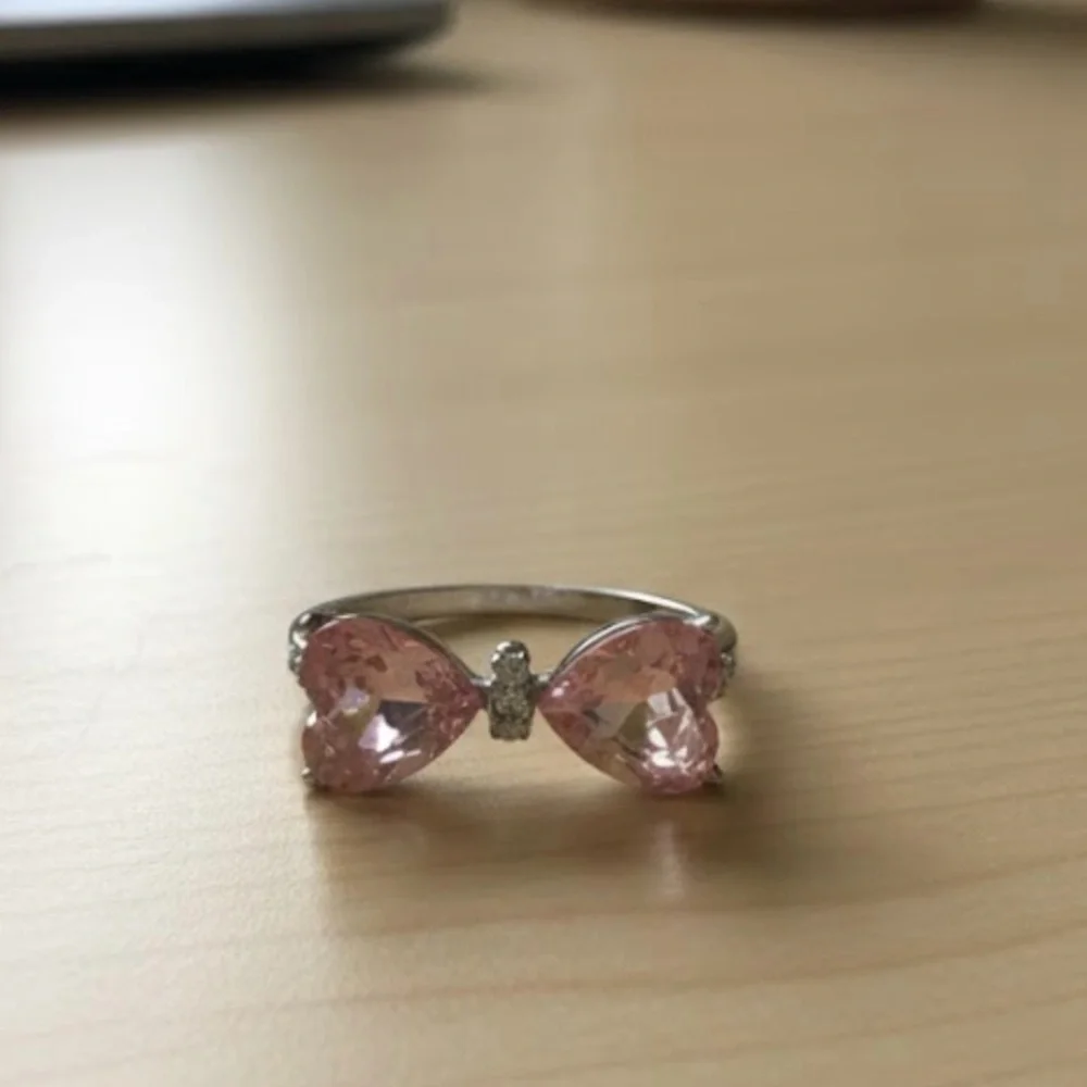 Double Heart Pink and Silver Ring